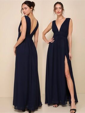 NWT Lulu’s Heavenly Hues Navy Blue Maxi Dress Small Romantic Formal Chic 370612